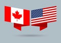 USA and Canada flags. American and Canadian national symbol. Vector illustration.